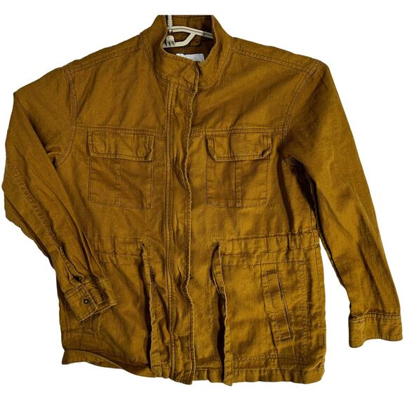 Old Navy Jacket Women Size S Brown Linen Blend Utility Minimalist Preppy Casual - Picture 2 of 9